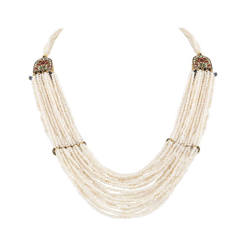 Multi-Strand Pearl Necklace with Polki & Jhumki Accents
